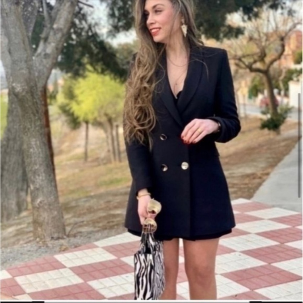 ZARA Double Breasted long Black Blazer 8246/642 - Picture 4 of 16